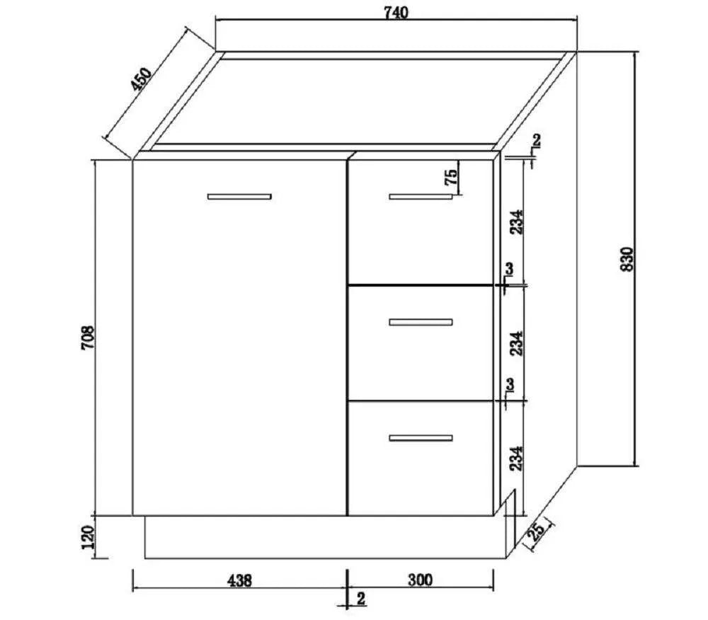 Cartia Cazz 1 Taphole Vanity 750mm