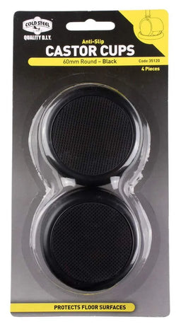 Cold Steel Anti Slip Round Castor Cups Black 60mm - 4 Pack