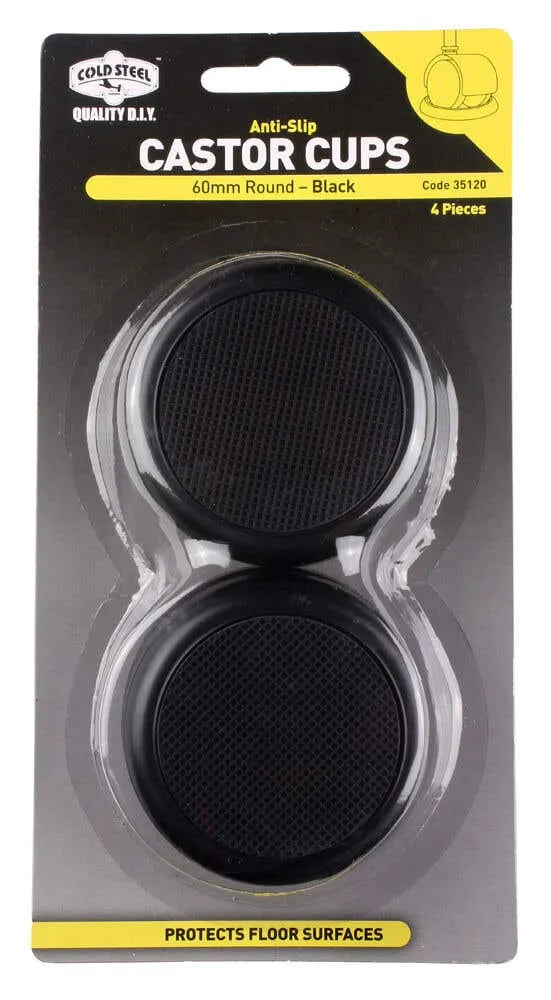 Cold Steel Anti Slip Round Castor Cups Black 60mm - 4 Pack