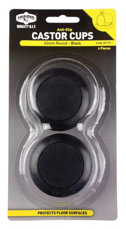 Cold Steel Castor Cups Anti Slip Round Black 45mm - 4 Pack