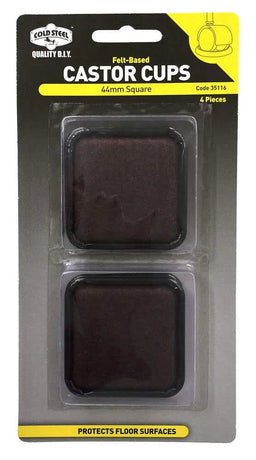 Cold Steel Castor Cups Felt Based Square 44mm - 4 Pack