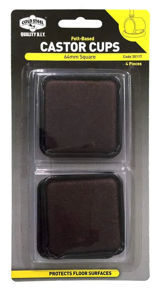 Cold Steel Castor Cups Felt Based Square 64mm - 4 Pack