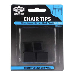 Cold Steel Chair Tips Square Internal Black Plastic 20mm - 4 Pack