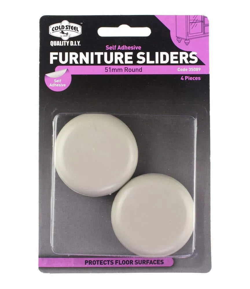 Cold Steel Furniture Sliders Round Plastic 51mm - 4 Pack