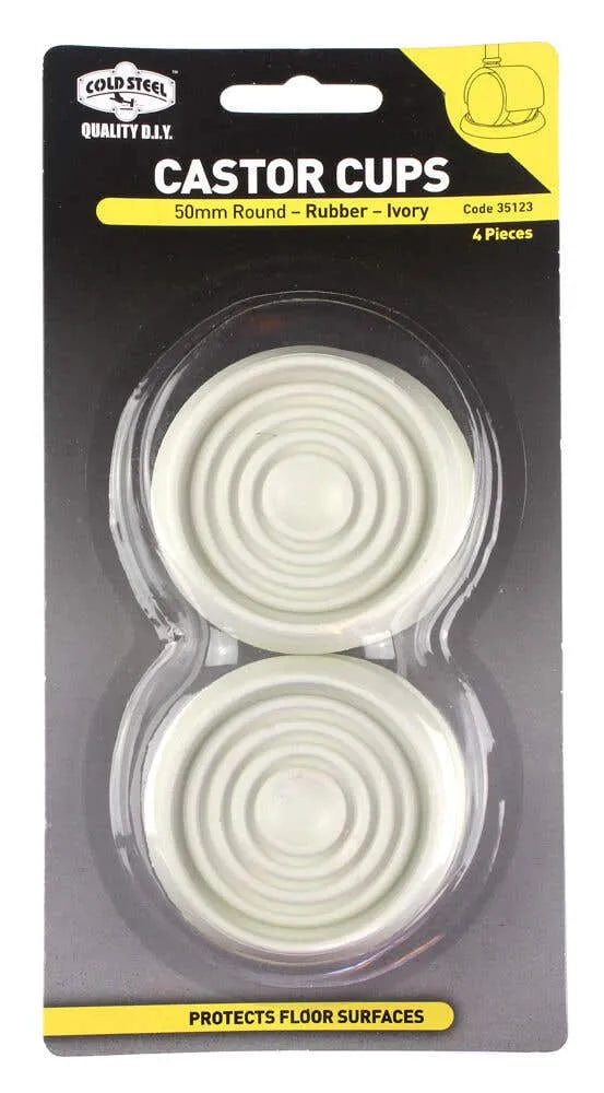 Cold Steel Round Rubber Castor Cups Ivory 50mm - 4 Pack