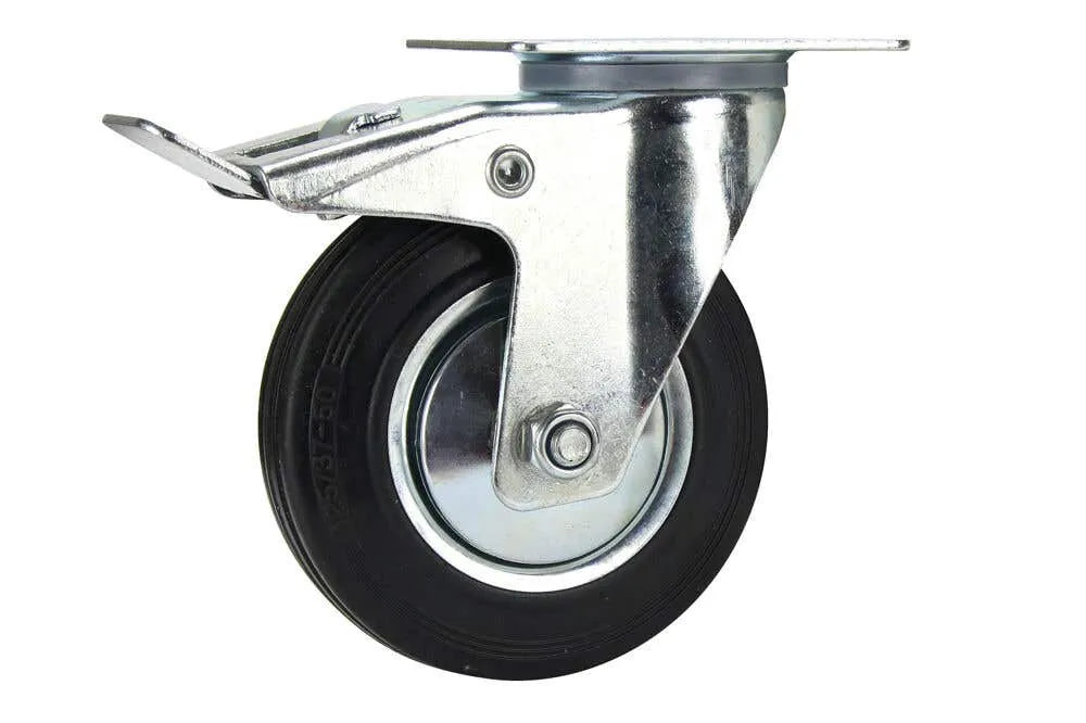 Cold Steel Rubber Swivel Castor with Brake Black 125mm