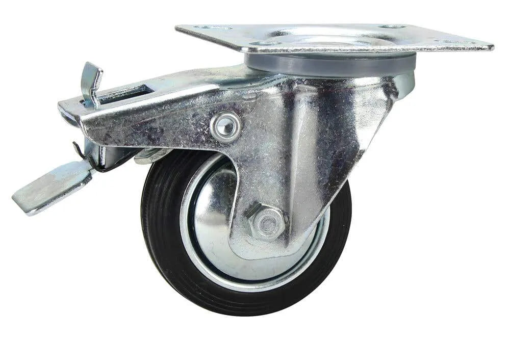 Cold Steel Rubber Swivel Castor with Brake Black 80mm