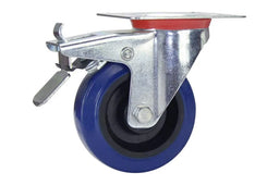 Cold Steel Rubber Swivel Castor with Brake Blue 100mm