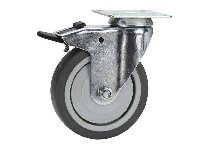 Cold Steel Rubber Swivel Castor with Brake Grey 100mm