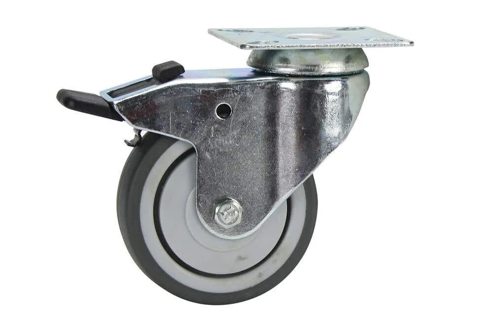 Cold Steel Rubber Swivel Castor with Brake Grey 75mm