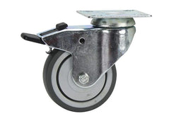 Cold Steel Rubber Swivel Castor with Brake Grey 75mm