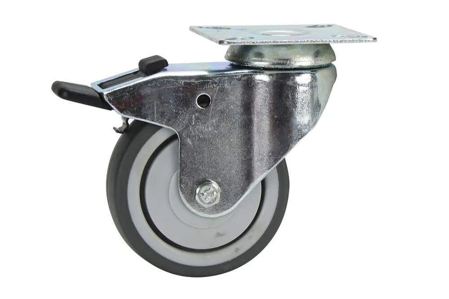 Cold Steel Rubber Swivel Castor with Brake Grey 75mm