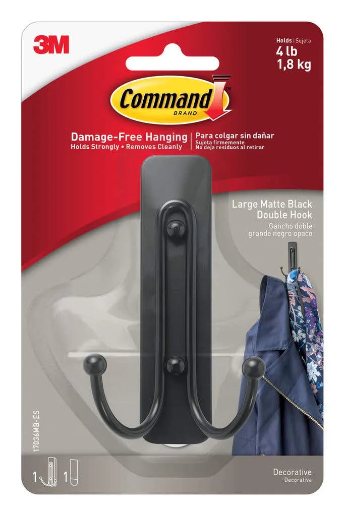Command Adhesive Double Wall Hook Matte Black