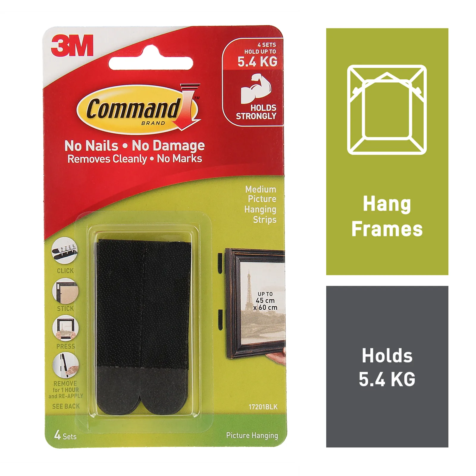 Command Picture Hanging Strips Black Medium - 4 Pack