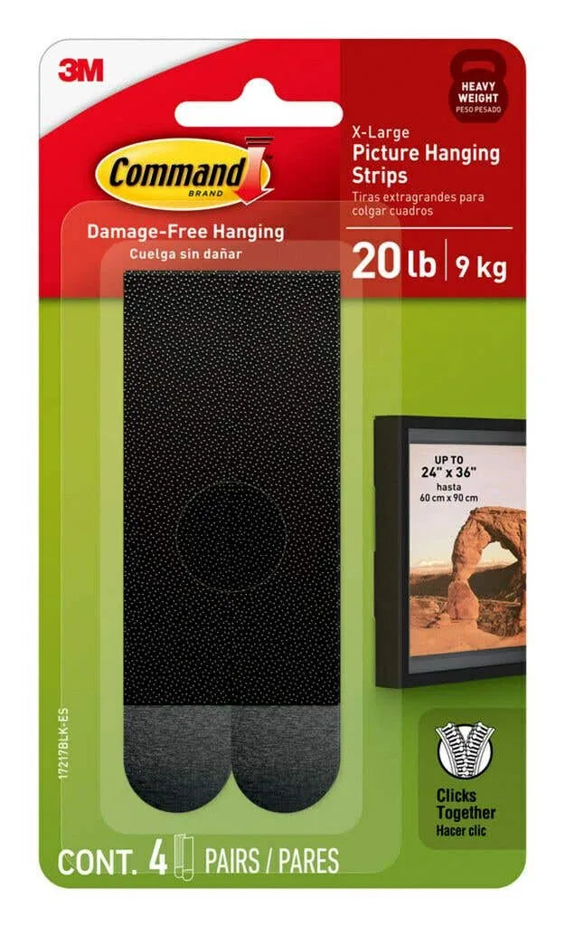 Command Picture Hanging Strips Black XL 9kg - 4 Pack
