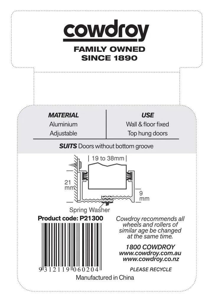 Cowdroy Adjustable Aluminium Wall Slide Door Guide