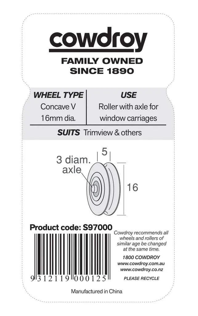 Cowdroy Concave Wheel & Axle 16mm - 2 Pack