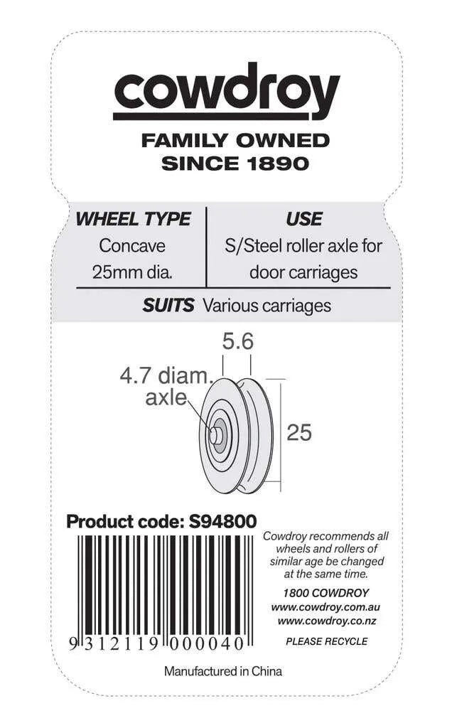 Cowdroy Concave Wheel & Axle 25mm - 2 Pack