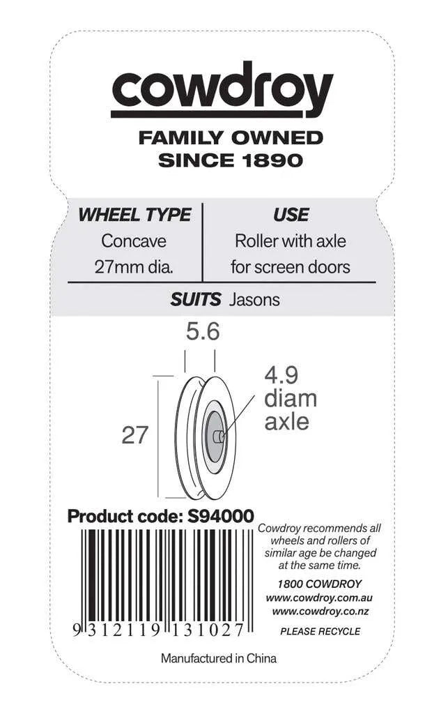 Cowdroy Concave Wheel & Axle 27mm - 2 Pack