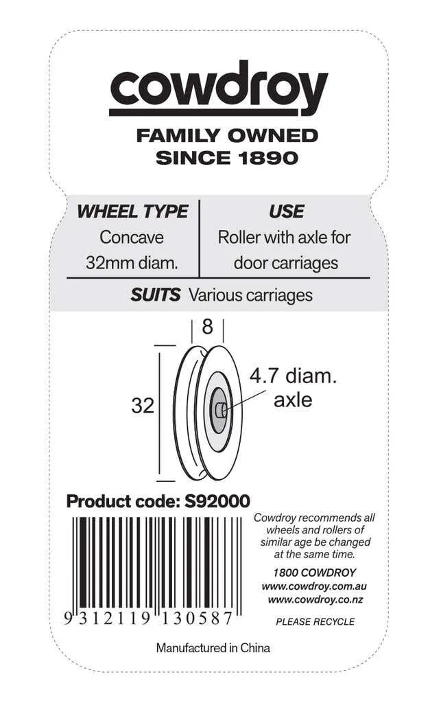 Cowdroy Concave Wheel & Axle 32mm - 2 Pack
