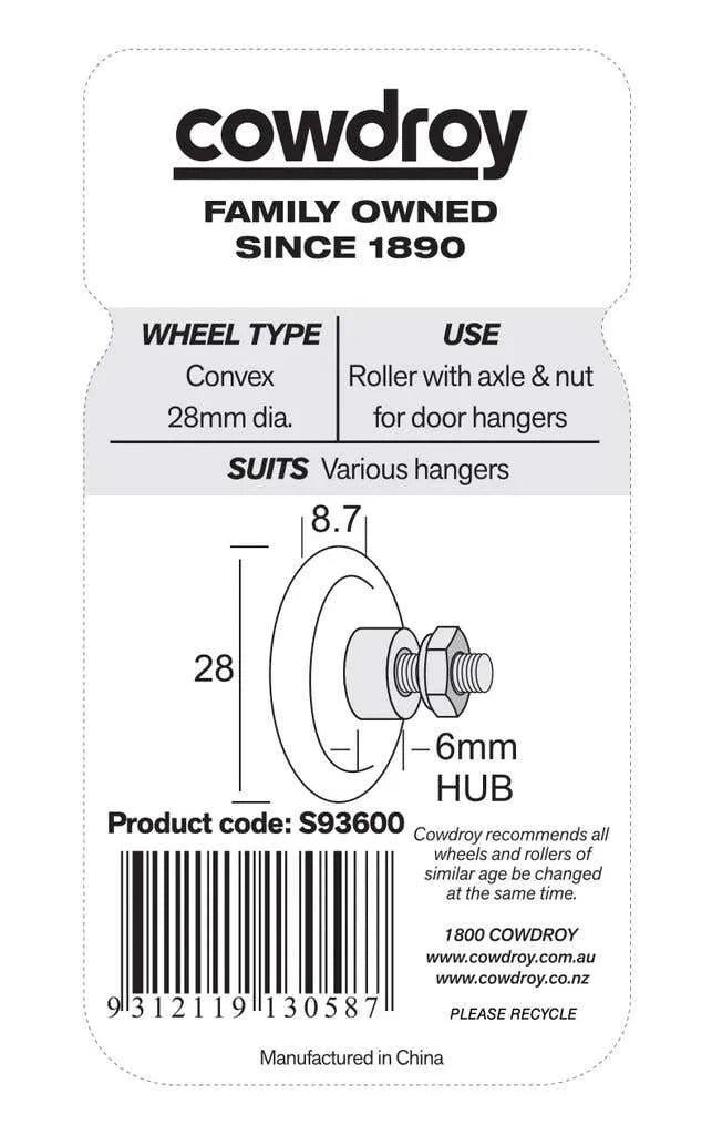Cowdroy Convex Wheel & Nut 29mm - 2 Pack