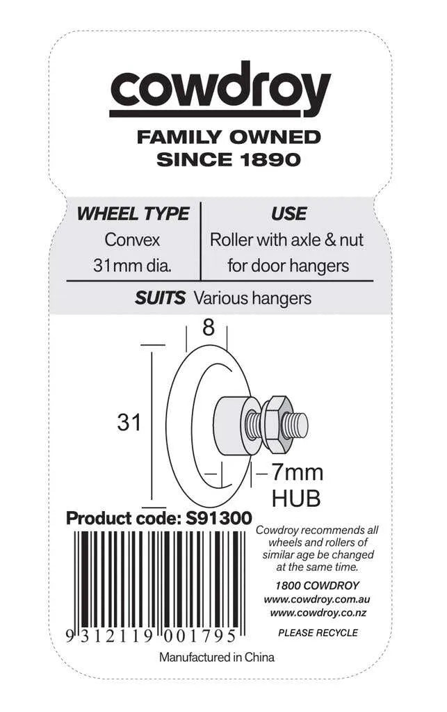 Cowdroy Convex Wheel & Nut 31mm - 2 Pack