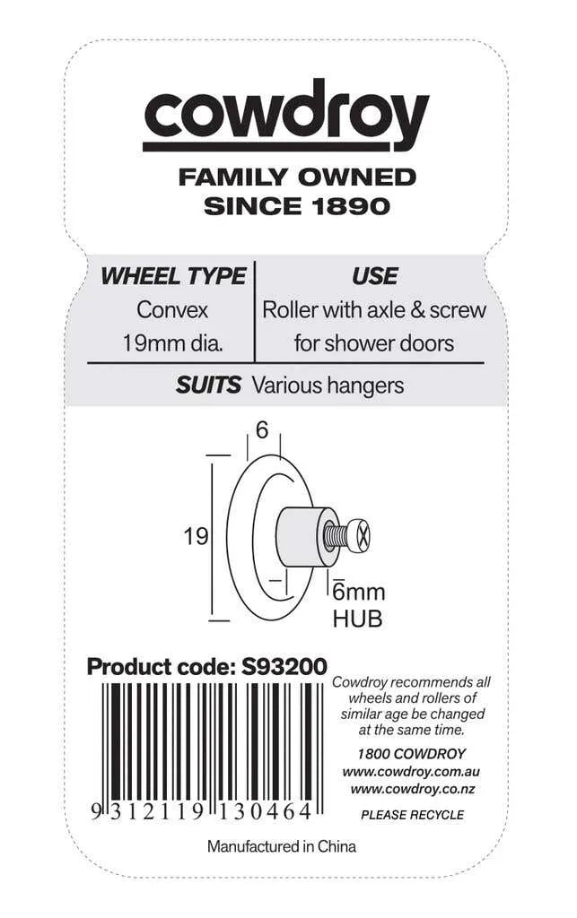 Cowdroy Convex Wheel & Screw 19mm - 2 Pack