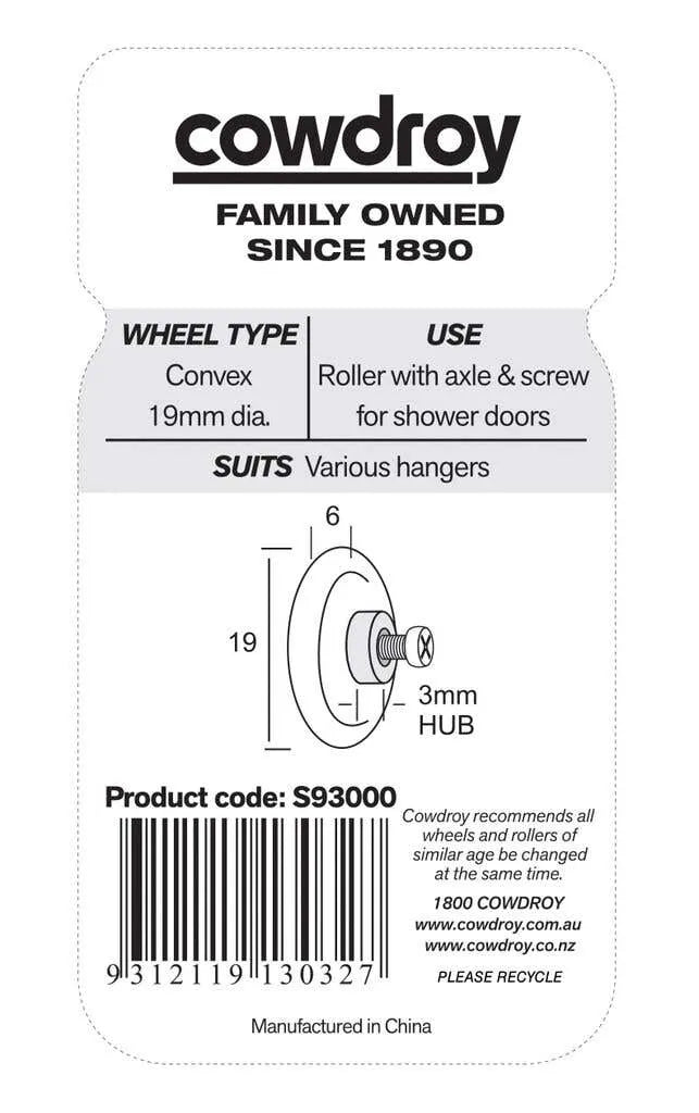Cowdroy Convex Wheel Sliding Door Track Accessory 19mm - 2 Pack