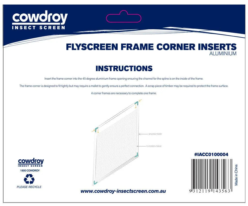 Cowdroy Flyscreen Frame Corner Aluminum - 4 Pack