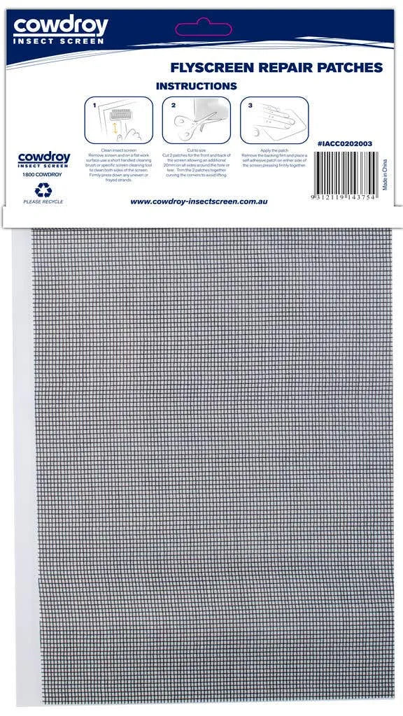 Cowdroy Flyscreen Repair Patches 150 x 200mm - 3 Pack