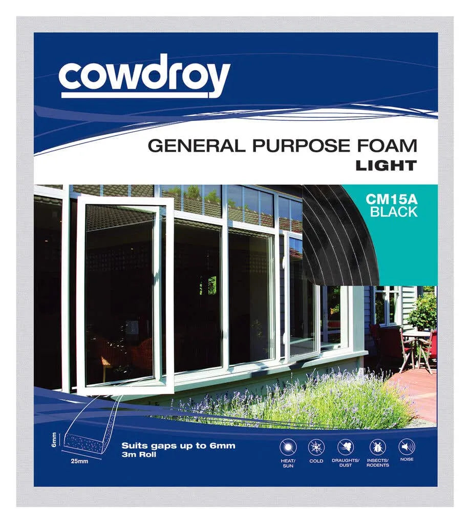 Cowdroy Seal Foam Black 6 x 25mm x 3m