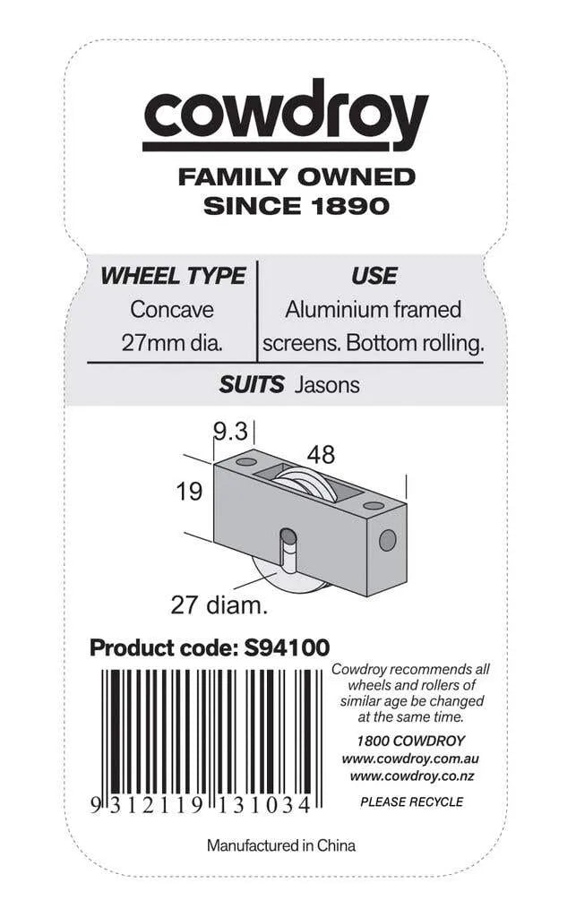 Cowdroy Sheave Concave Wheel 27mm - 2 Pack