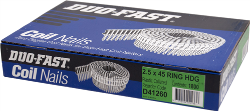 Duo-Fast 0Deg Heavy Duty Galvanised Duo Coil Ring Nail 1800pk - 2.5 x 45mm