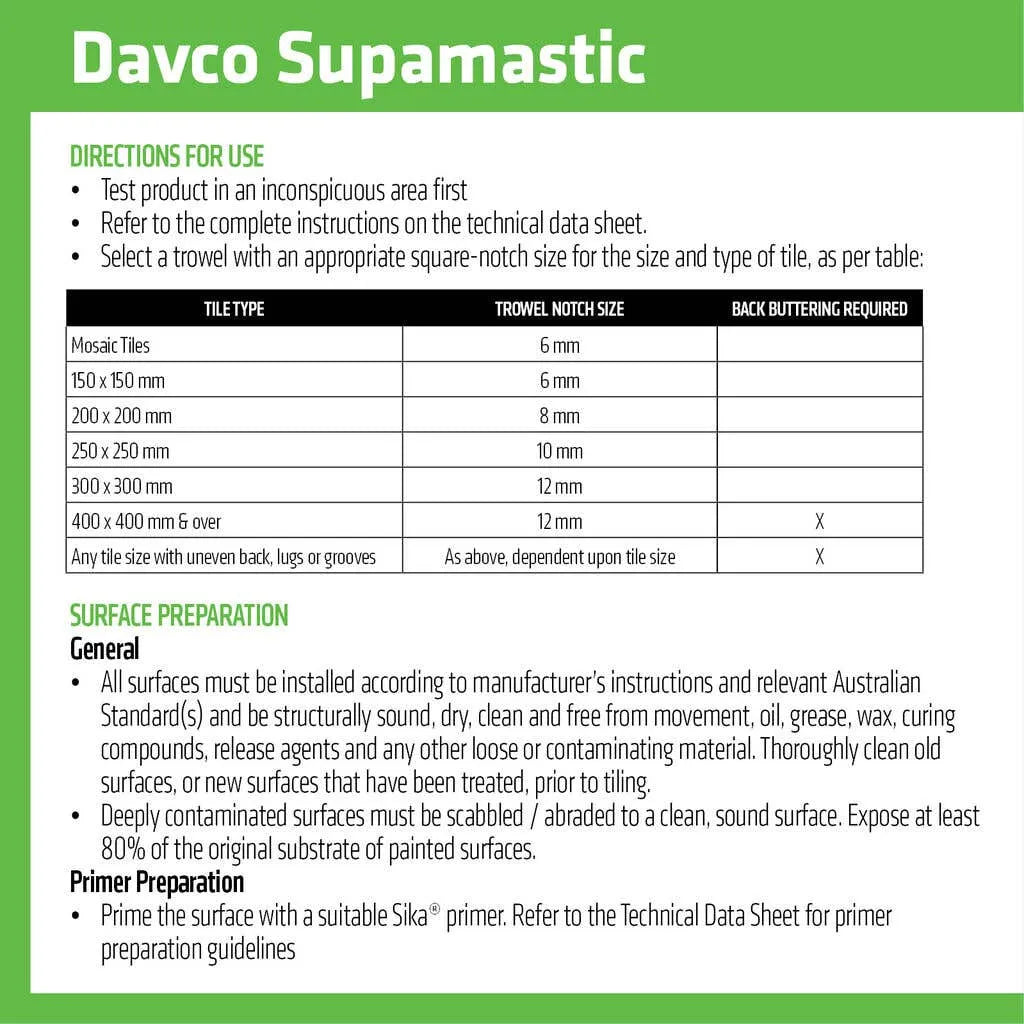 Davco Adhesive Tile Supamastic 4L