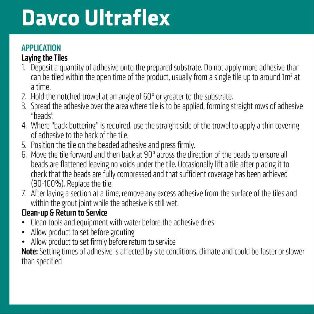 Davco Adhesive Tile Ultraflex White 20kg