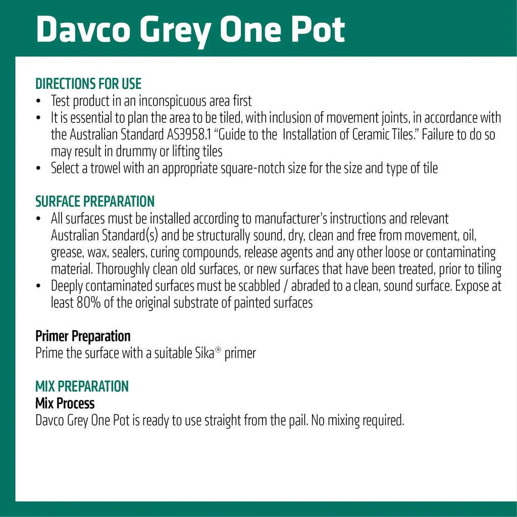 Davco Grey One Pot Tile Adhesive 4L
