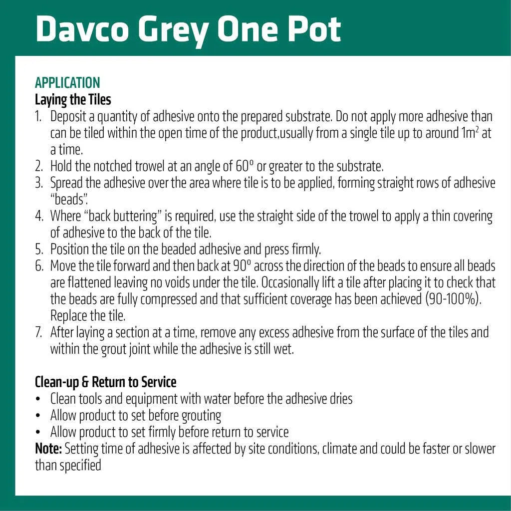Davco Grey One Pot Tile Adhesive 4L