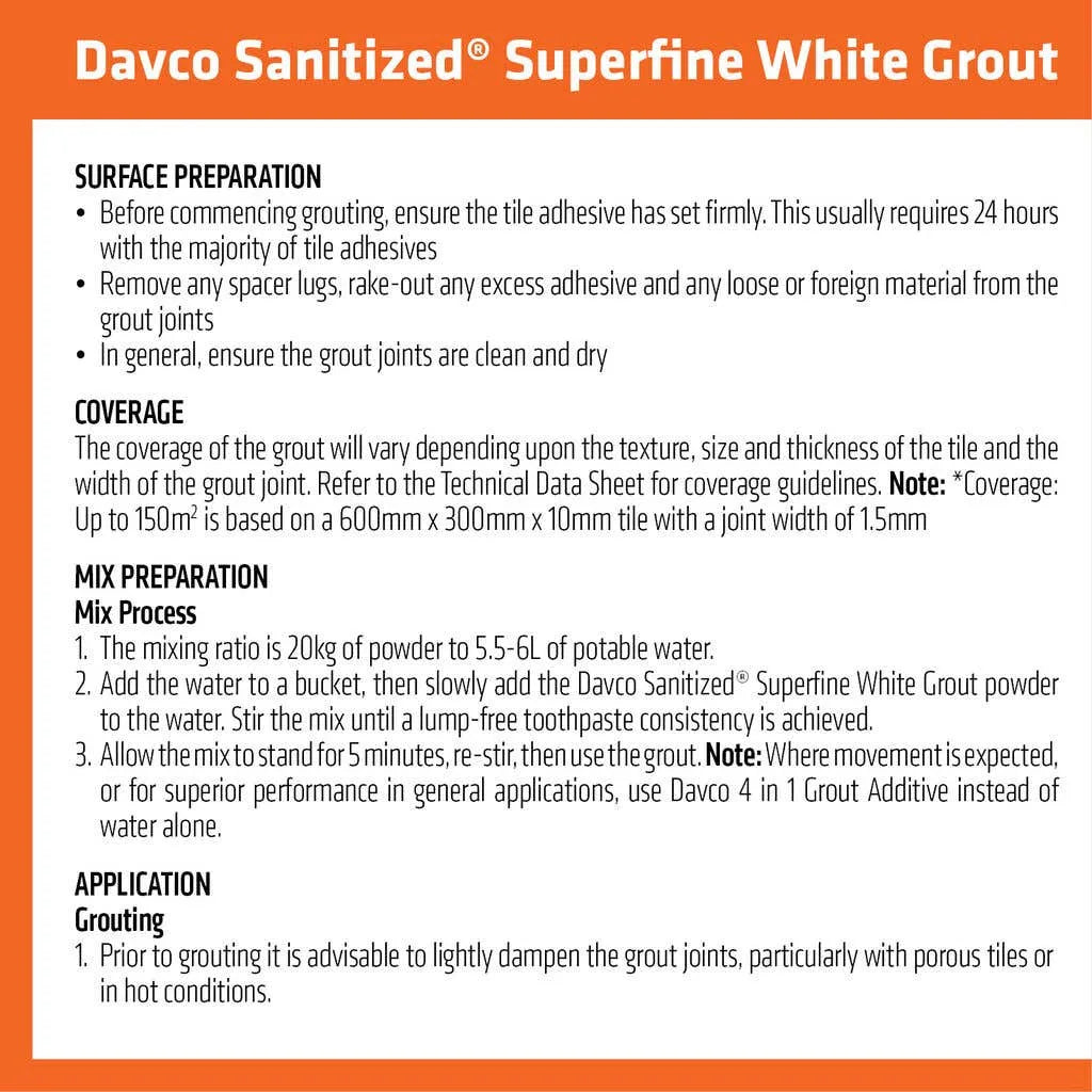 Davco Grout Sanitized Superfine White 5kg