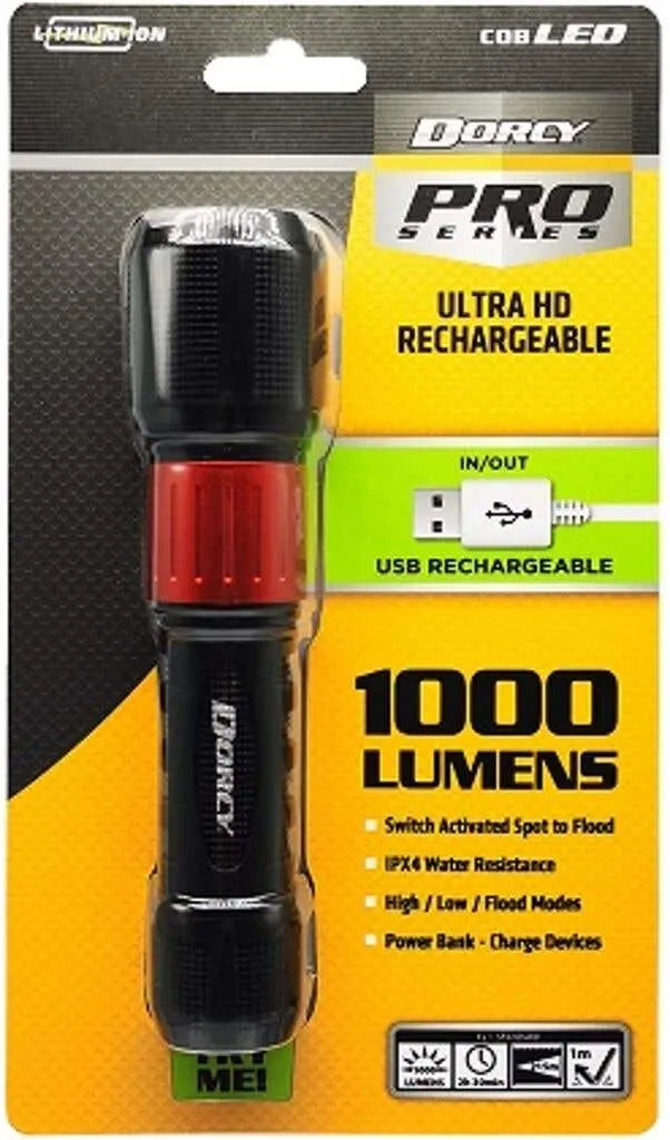 Dorcy Pro Series USB Rechargeable Flashlight 1000 Lumens