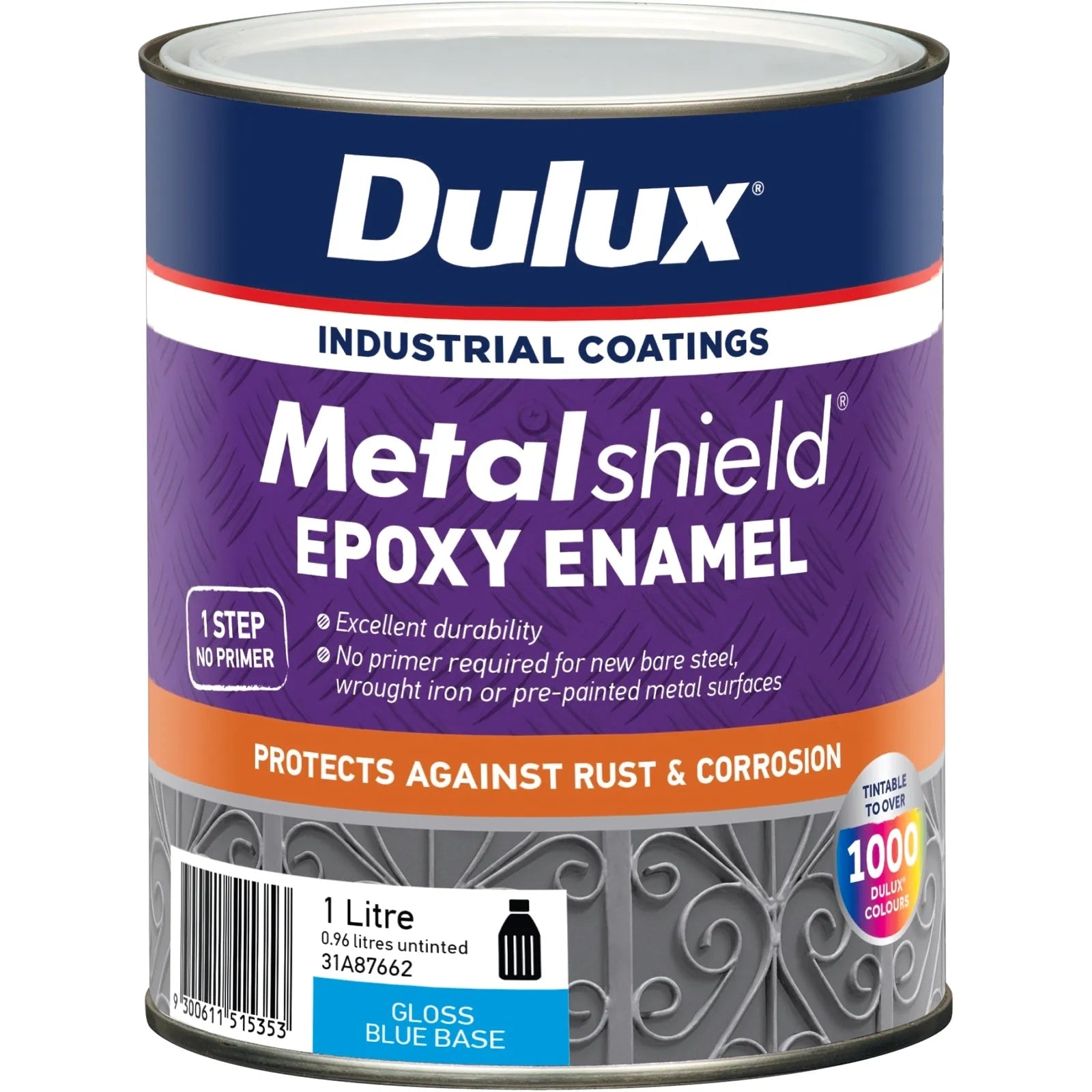Dulux 1L Metalshield Epoxy Enamel Gloss Paint Blue Base