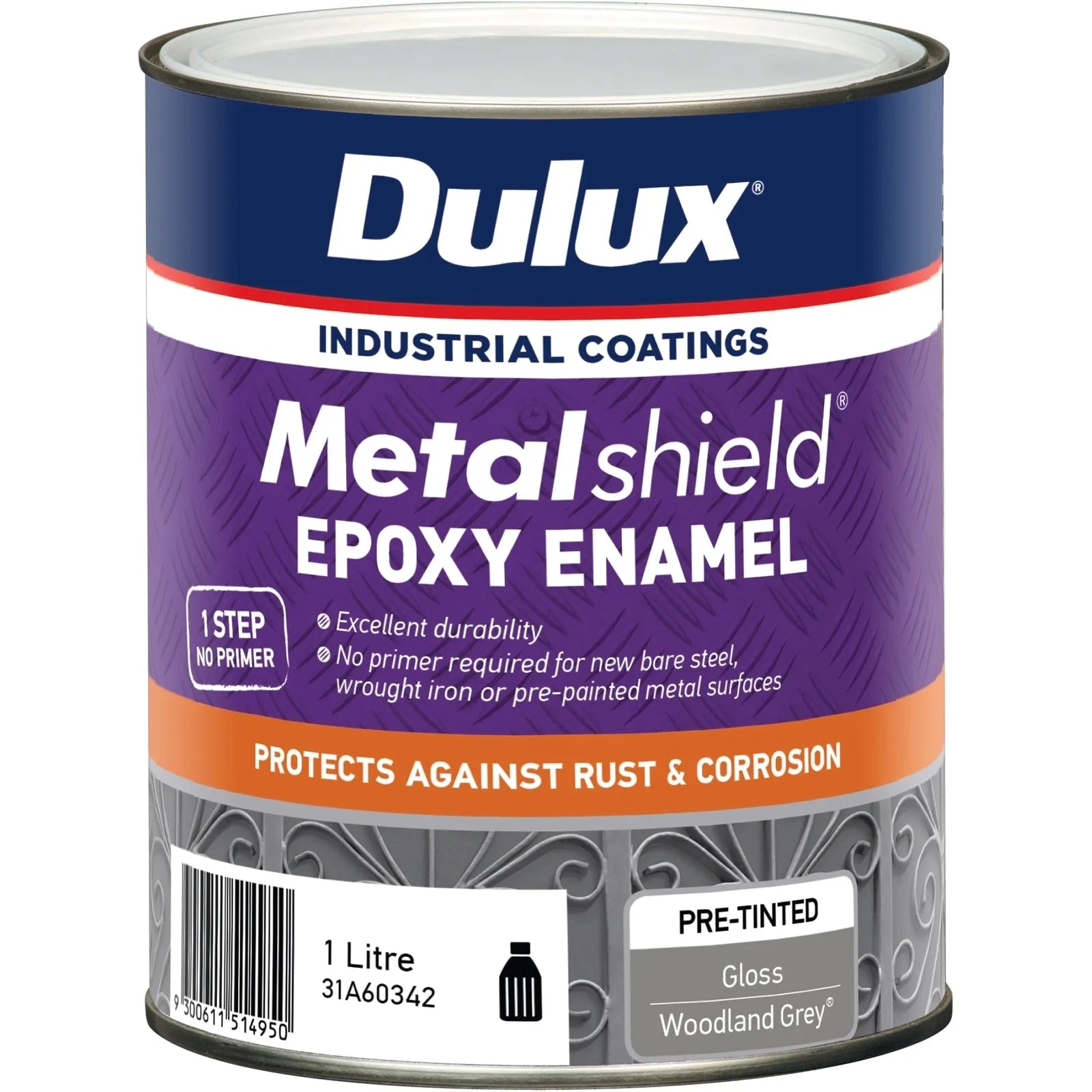 Dulux 1L Metalshield Epoxy Enamel Gloss Paint Woodland Grey