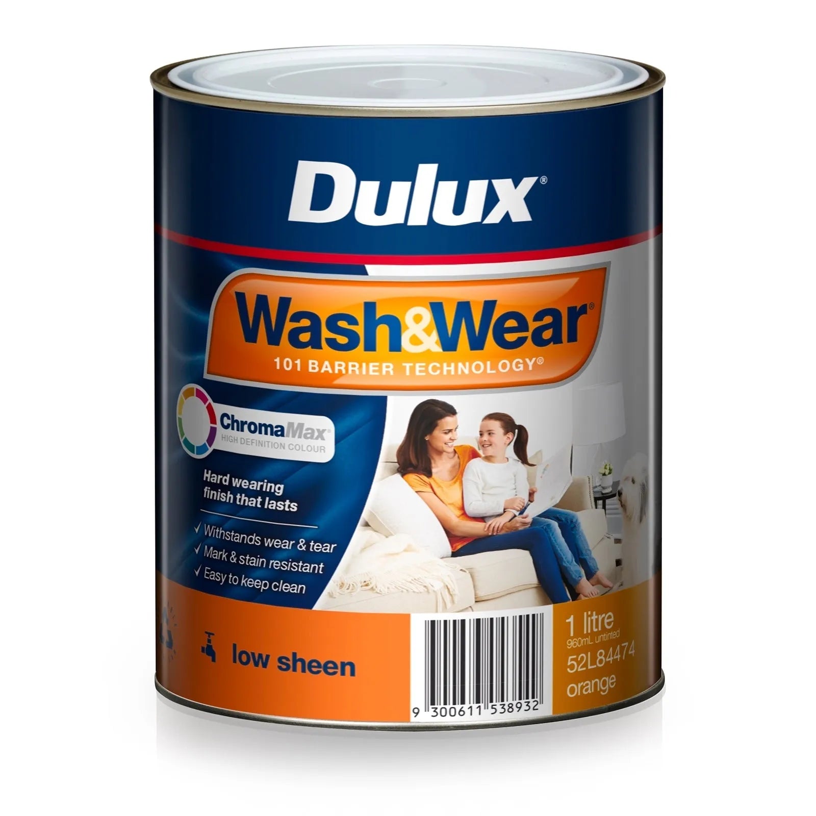 Dulux 1L Wash&Wear Low Sheen Orange Interior Paint