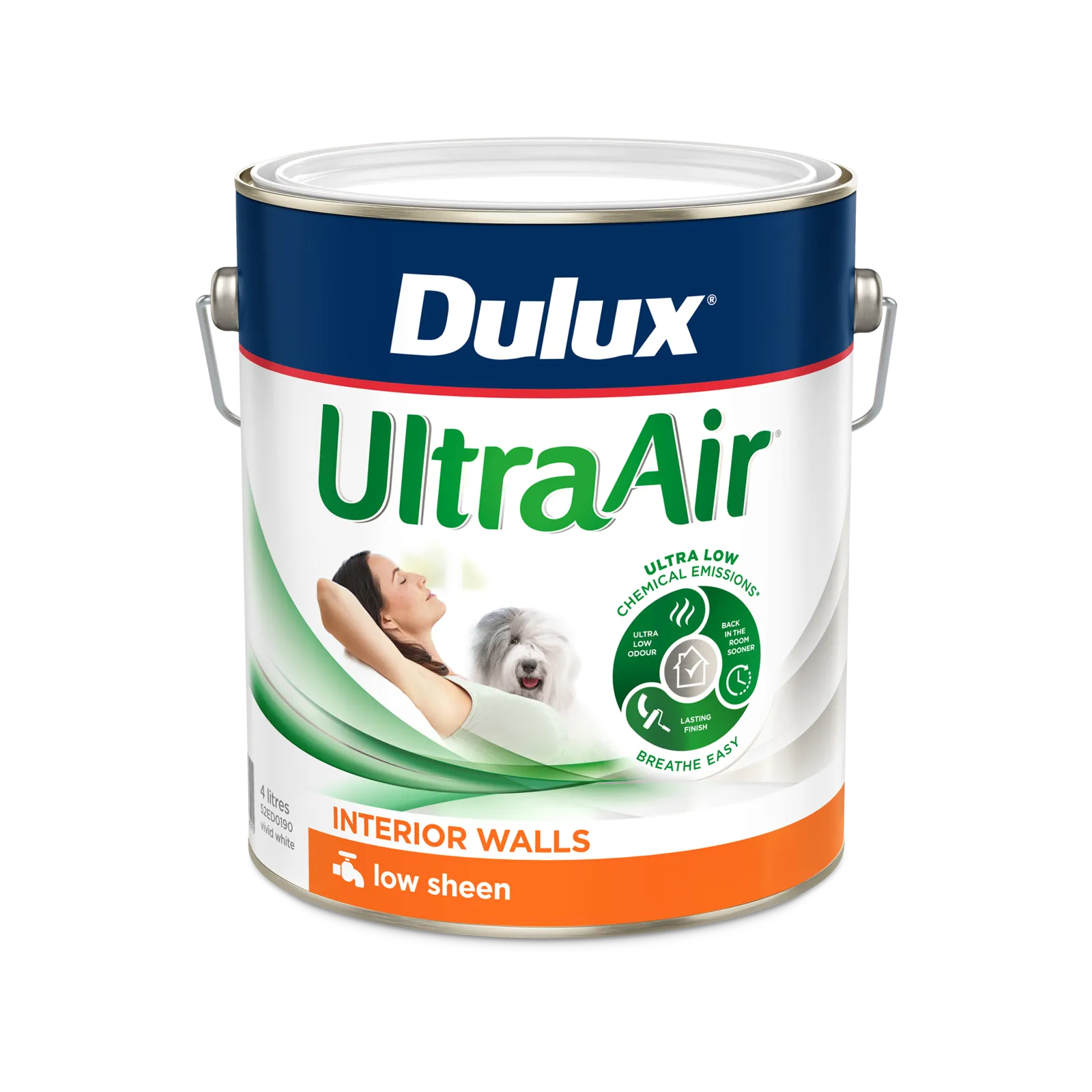 Dulux 4L Interior Paint UltraAir Low Sheen Vivid White