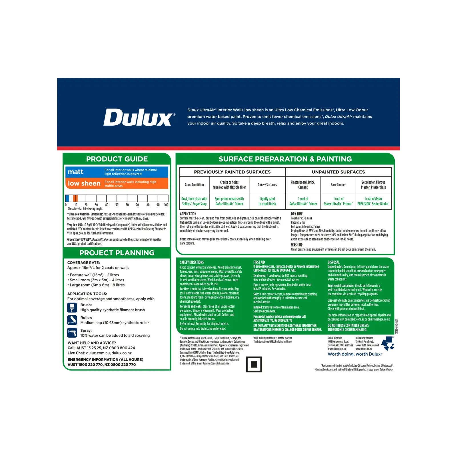 Dulux 4L Interior Paint UltraAir Low Sheen Vivid White