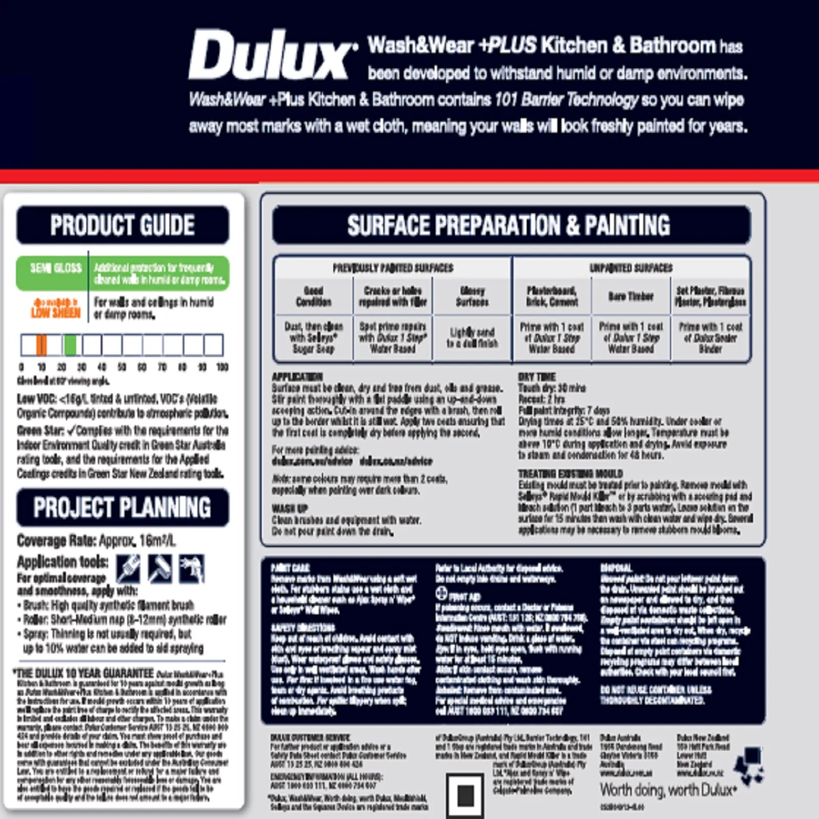Dulux 4L Interior Paint Wash&Wear +PLUS Kitchen & Bathroom Semi Gloss Vivid White
