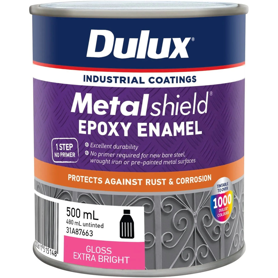 Dulux 500ml Metalshield Epoxy Enamel Gloss Paint Extra Bright