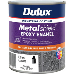Dulux 500ml Metalshield Epoxy Enamel Gloss Paint Vivid White