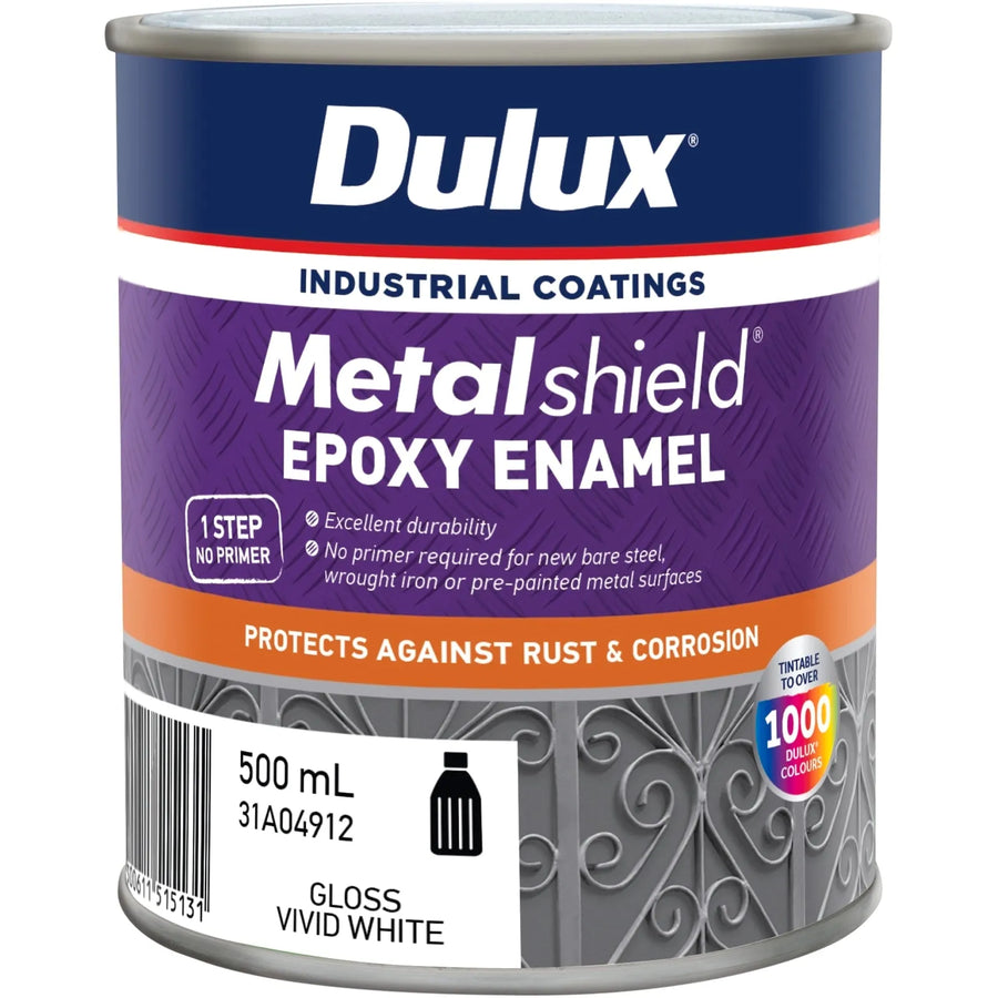 Dulux 500ml Metalshield Epoxy Enamel Gloss Paint Vivid White