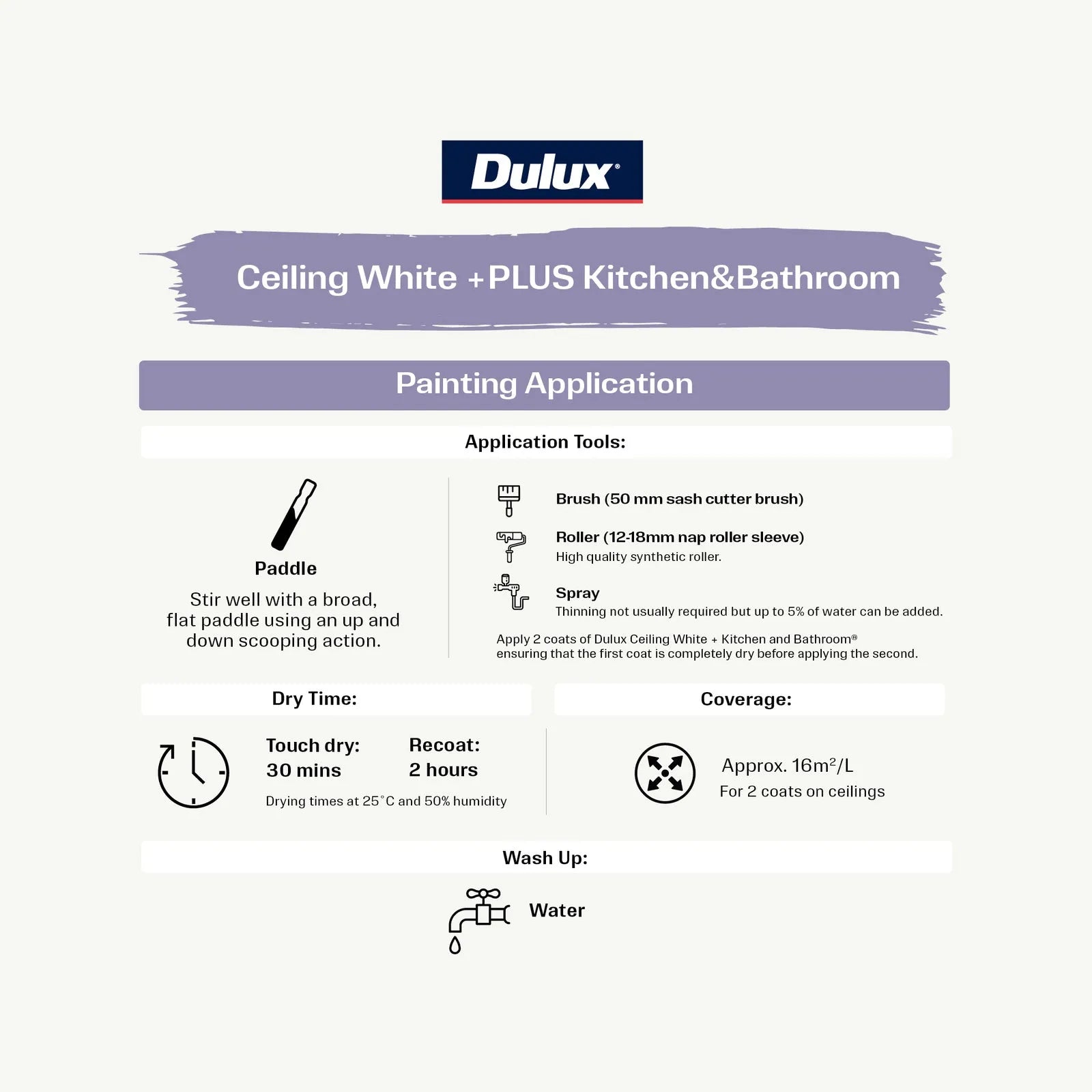 Dulux Ceiling White Plus Kitchen & Bathroom 10L