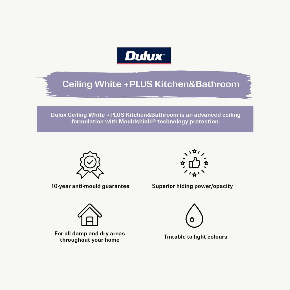 Dulux Ceiling White Plus Kitchen & Bathroom 10L